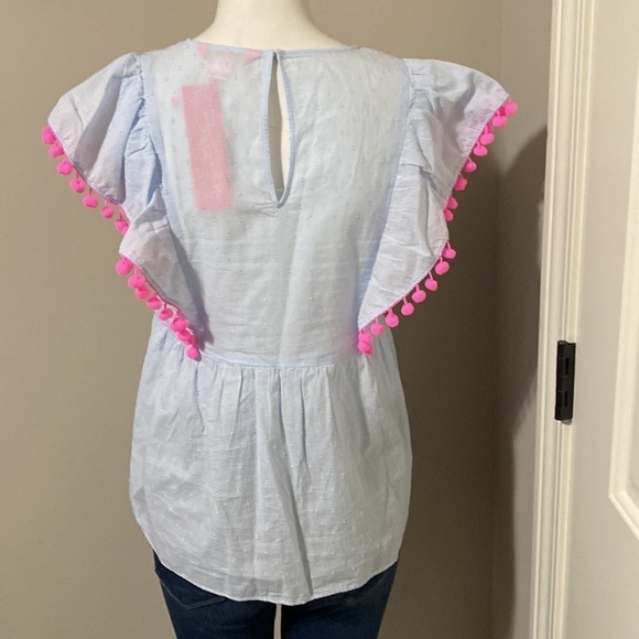 Lilly Pulitzer Raquelle Top Bluebell Blue Swiss Dot Dobby Chambray Sz XS NEW - Picture 5 of 12